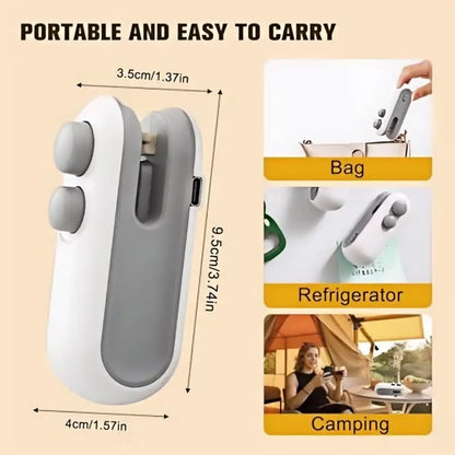Mini USB Rechargeable Bag Sealer – Portable Food Storage Heat Sealing Machine. Sealing & Cutting 2-In-1, Comes With Potato Chip Cutter.