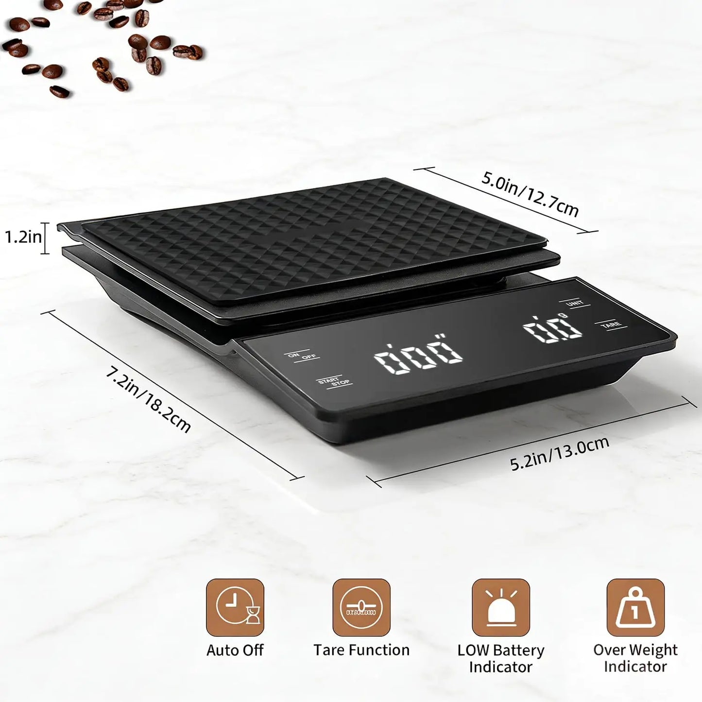 High Precision Coffee Scale, 3kg/0.1g, Digital Kitchen Scale with Timer for Espresso & Pour-Over