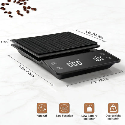 High Precision Coffee Scale, 3kg/0.1g, Digital Kitchen Scale with Timer for Espresso & Pour-Over