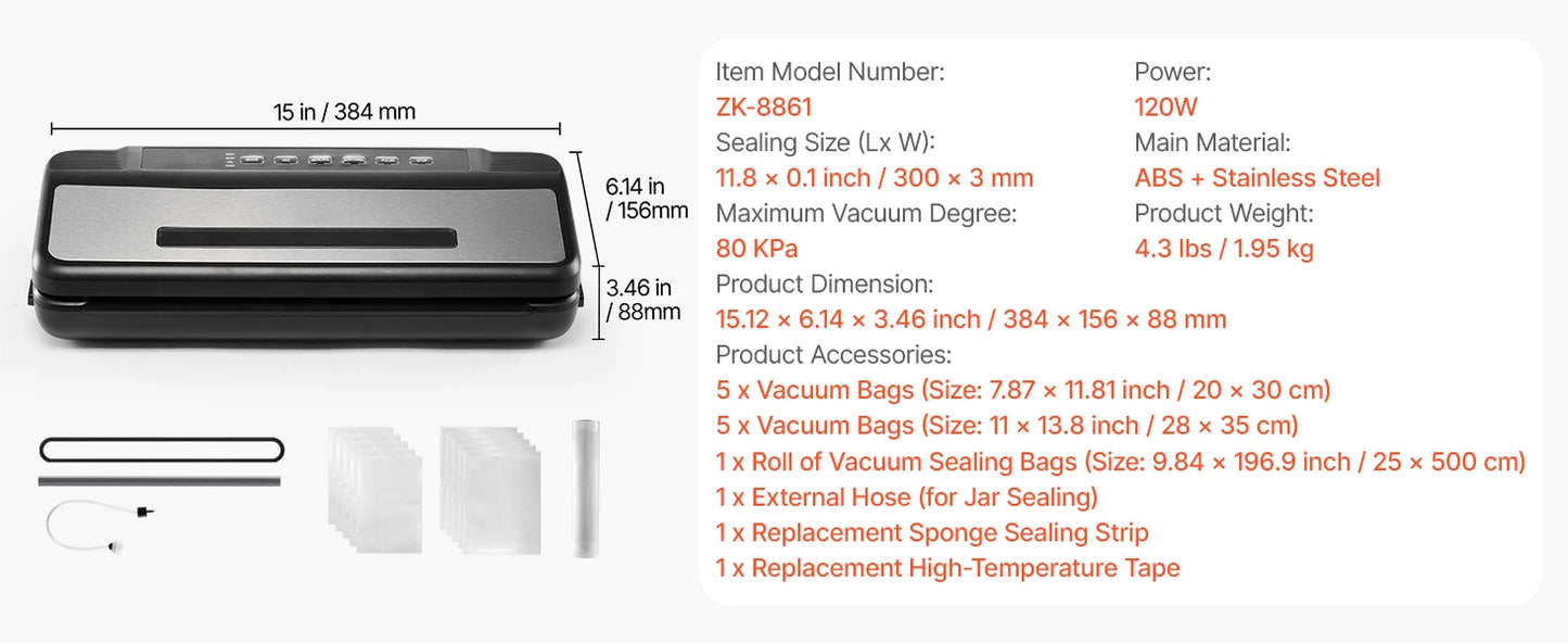 120W Automatic Vacuum Food Sealer Machine – Fresh Food Preservation System. 7-in-1