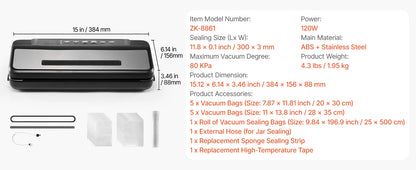 120W Automatic Vacuum Food Sealer Machine – Fresh Food Preservation System. 7-in-1
