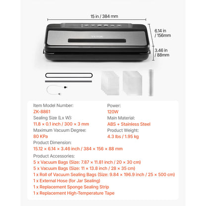 120W Automatic Vacuum Food Sealer Machine – Fresh Food Preservation System. 7-in-1