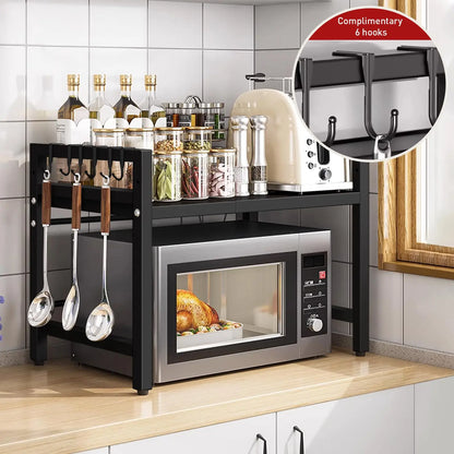 Expandable Kitchen Storage Rack – Countertop Organizer for Microwave & Kitchen Essentials