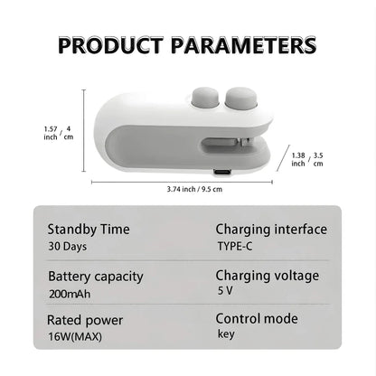 Mini USB Rechargeable Bag Sealer – Portable Food Storage Heat Sealing Machine. Sealing & Cutting 2-In-1, Comes With Potato Chip Cutter.
