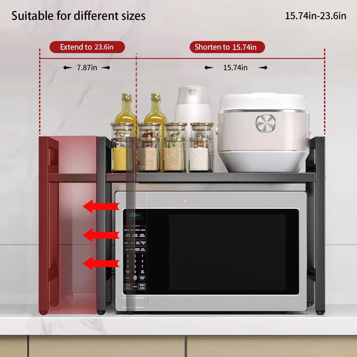 Expandable Kitchen Storage Rack – Countertop Organizer for Microwave & Kitchen Essentials