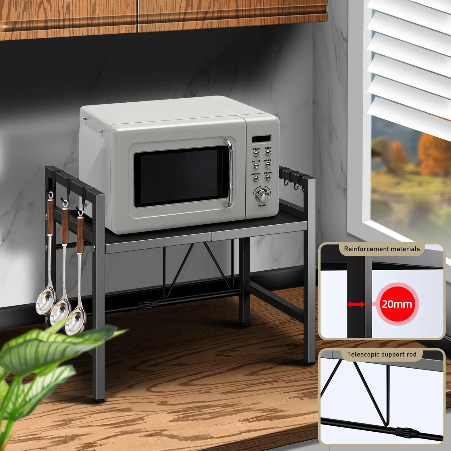 Expandable Kitchen Storage Rack – Countertop Organizer for Microwave & Kitchen Essentials