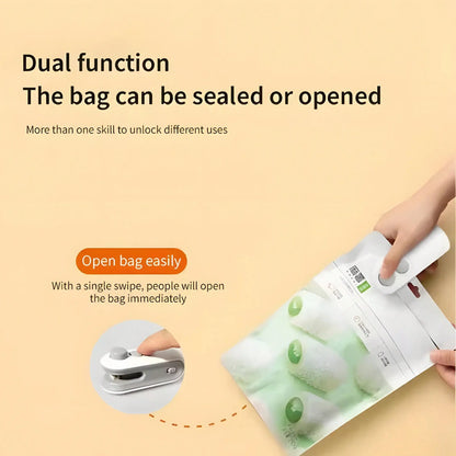 Mini USB Rechargeable Bag Sealer – Portable Food Storage Heat Sealing Machine. Sealing & Cutting 2-In-1, Comes With Potato Chip Cutter.