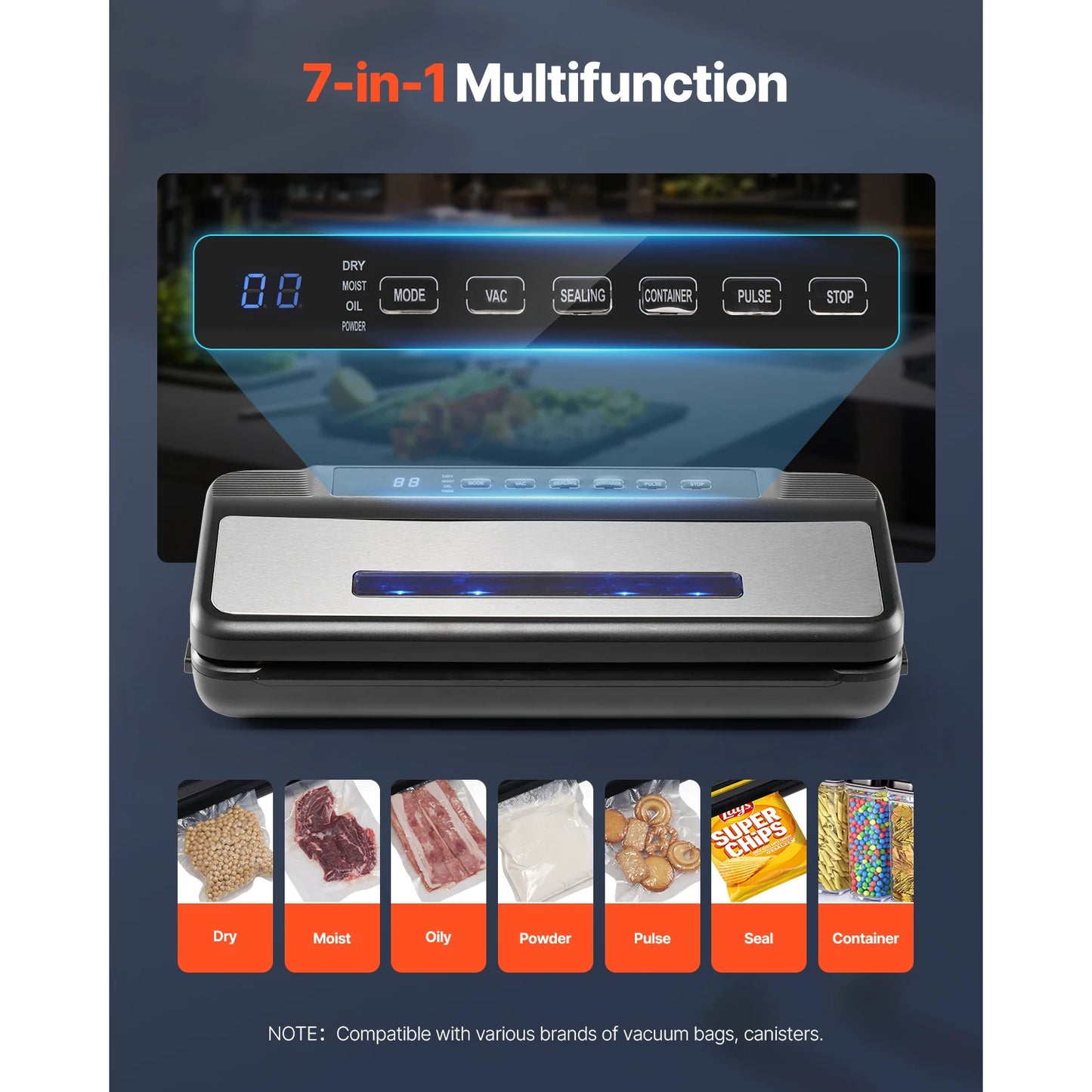 120W Automatic Vacuum Food Sealer Machine – Fresh Food Preservation System. 7-in-1