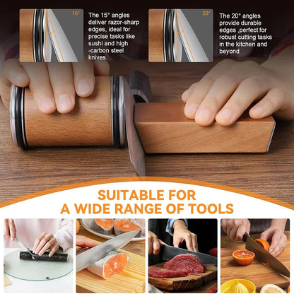 Premium Rolling Knife Sharpener – Double-Sided Diamond Sharpening System with 15° & 20° Magnetic Angle Guide