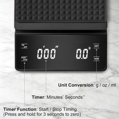 High Precision Coffee Scale, 3kg/0.1g, Digital Kitchen Scale with Timer for Espresso & Pour-Over
