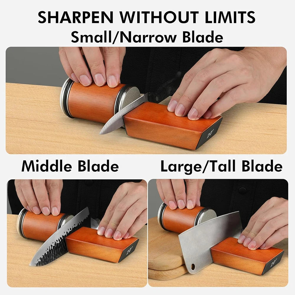 Premium Rolling Knife Sharpener – Double-Sided Diamond Sharpening System with 15° & 20° Magnetic Angle Guide